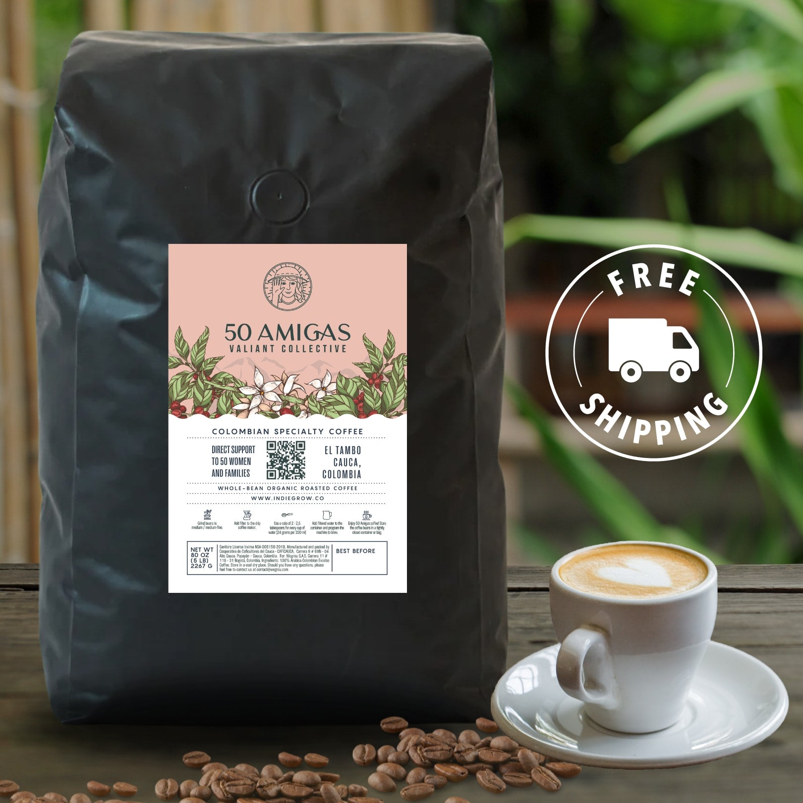 50 Amigas Coffee Colombian | Arabica | Gourmet | Direct Trade - 5 LBS (Pack of 10)